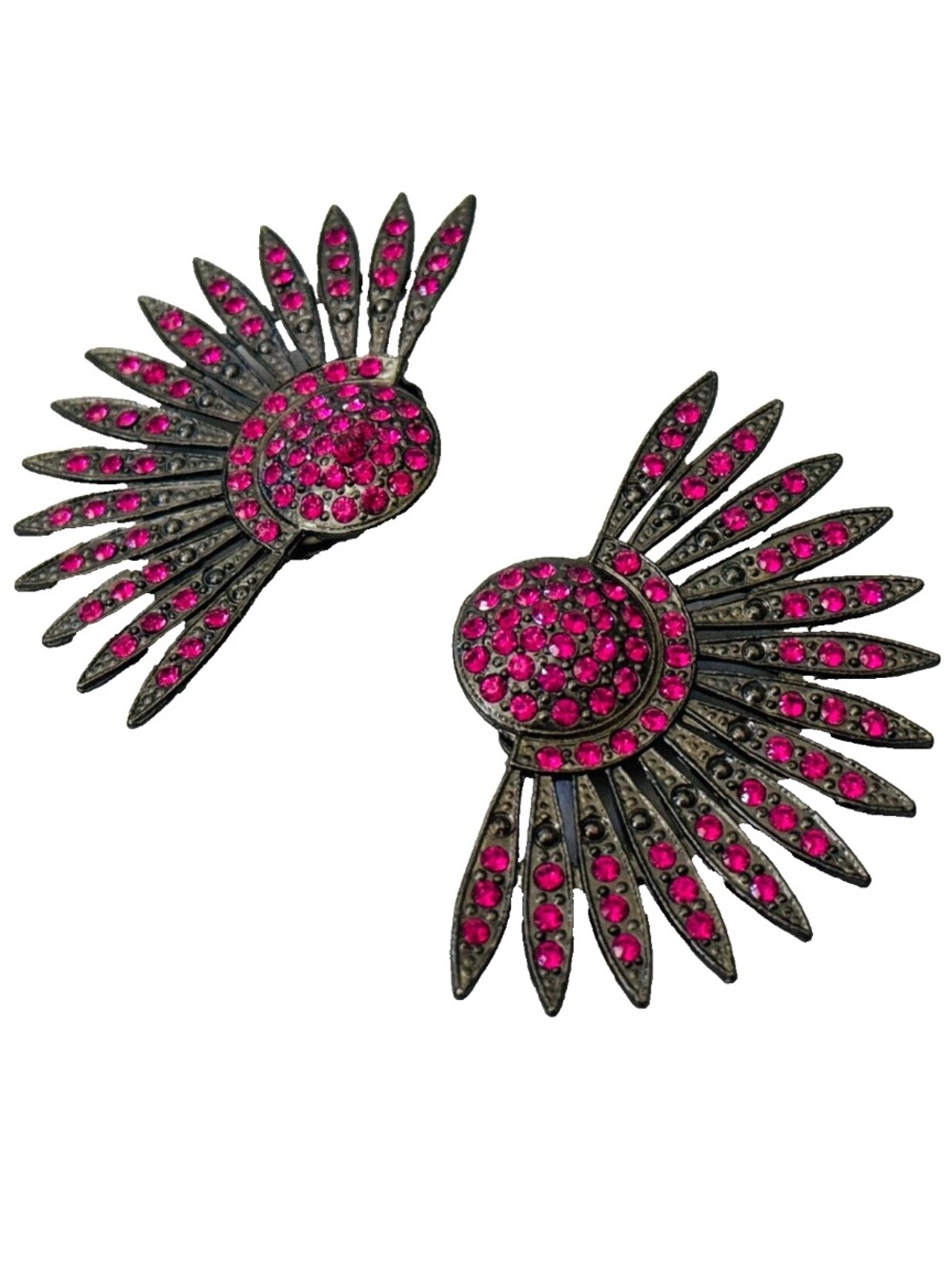 AMAZING Vintage 1980's THELMA DEUTSCH Oversized Pink Rhinestone Clip On Earrings